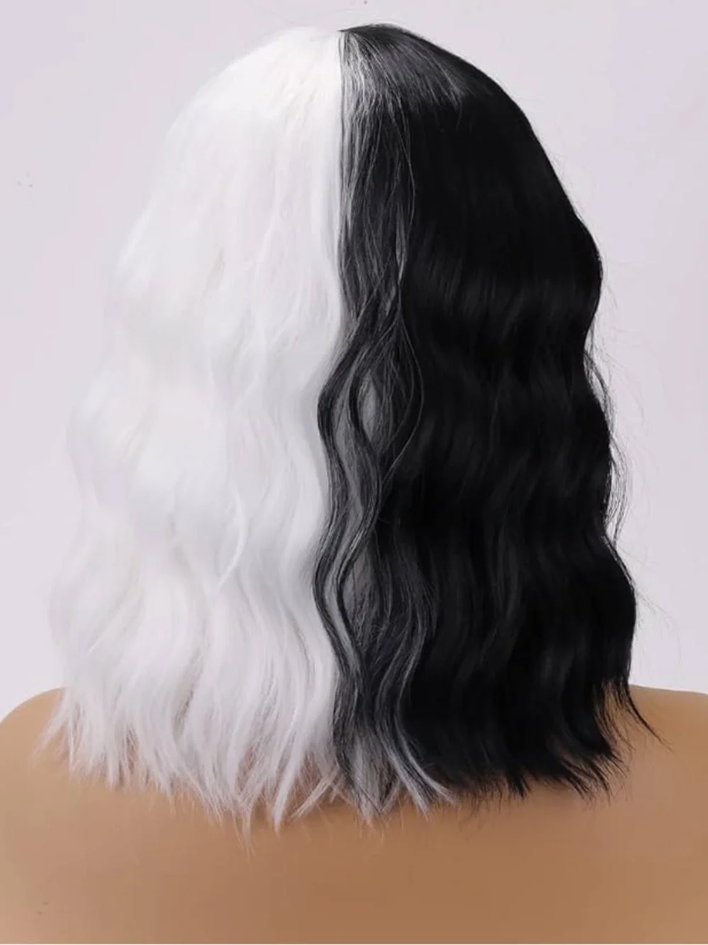 Black & White Two-Tone Wavy Women's Wig with Fringe